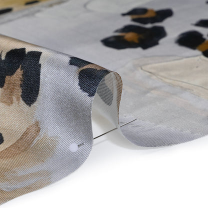 Light Silk Twill Print Made in Italy - Yellow Ochre, Brown and Black Painted Animal Spots - Deadstock