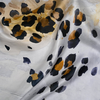 Light Silk Twill Print Made in Italy - Yellow Ochre, Brown and Black Painted Animal Spots - Deadstock