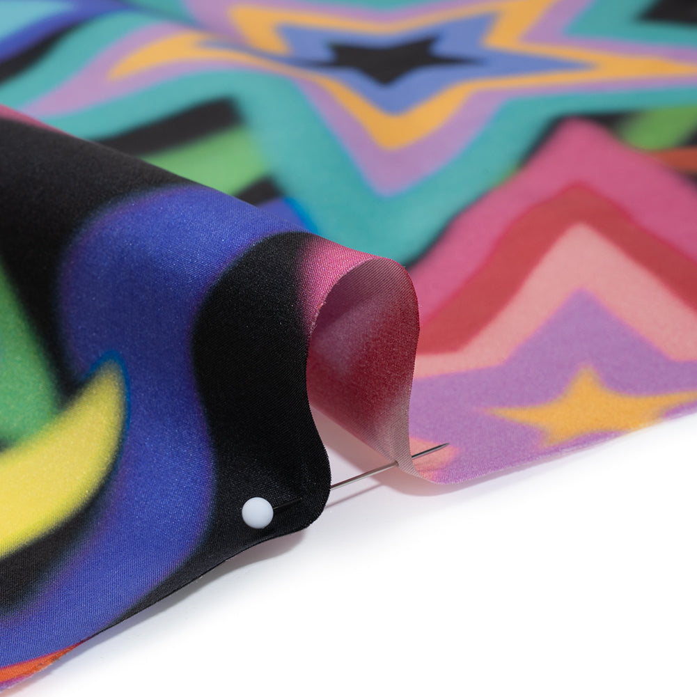Lightweight Silk Poplin Print Made in Italy - Rainbow on Black Stars - Deadstock