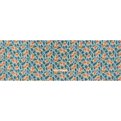 Texture Stripe Silk Dobby Made in Italy - Sky Blue, Peach and Teal Flowers and Leaves - Deadstock