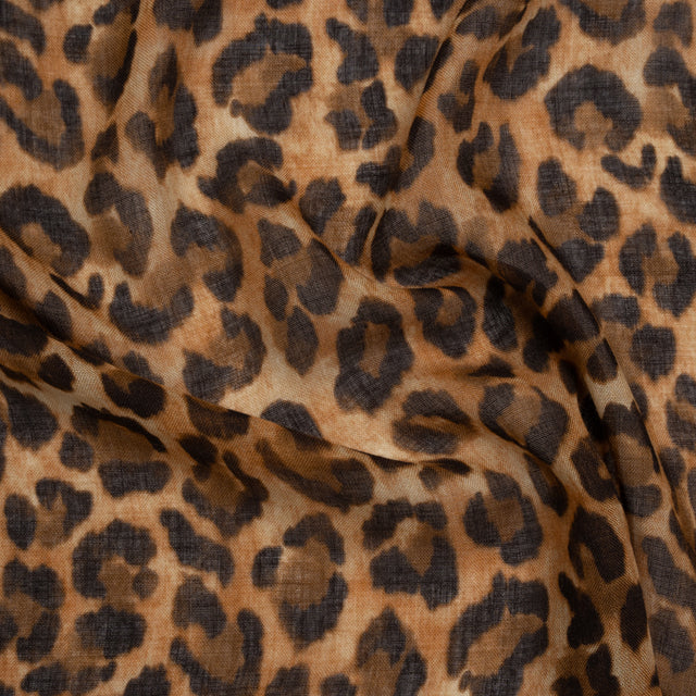 Cotton Voile Print Made in Italy - Tan and Brown Cheetah Spots - Deadstock