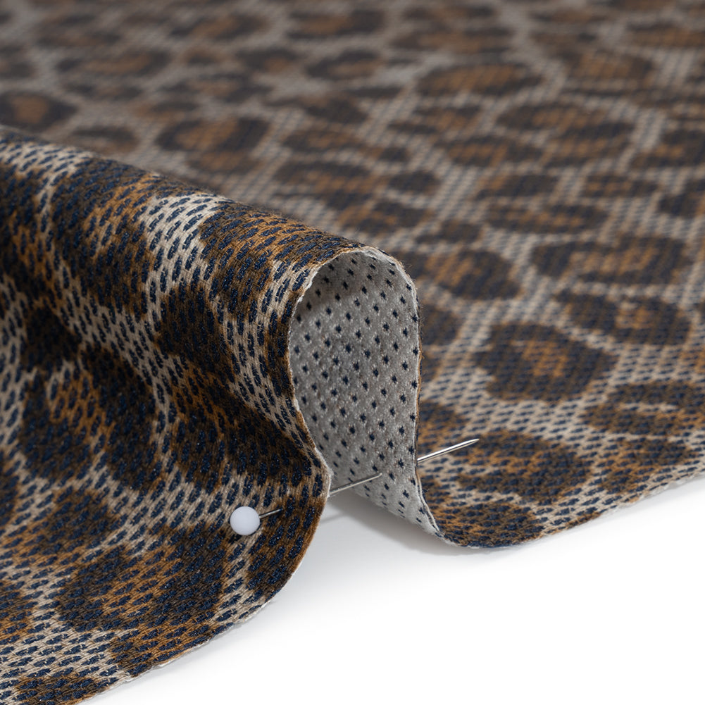 Cotton Birdseye Pique Print Made in Italy - Brown, Tan and Navy Cheetah Spots - Deadstock - Detail