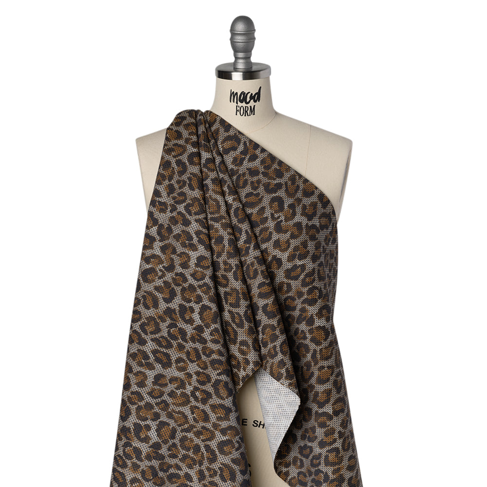 Cotton Birdseye Pique Print Made in Italy - Brown, Tan and Navy Cheetah Spots - Deadstock - Drape