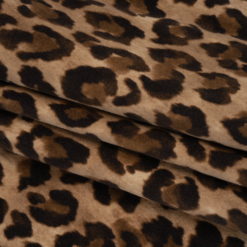 Stretch Cotton Velveteen Print Made in Italy - Tan, Brown and Black Cheetah Spots - Deadstock