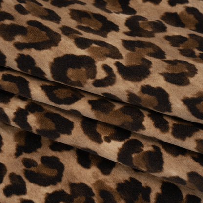 Stretch Cotton Velveteen Print Made in Italy - Tan, Brown and Black Cheetah Spots - Deadstock