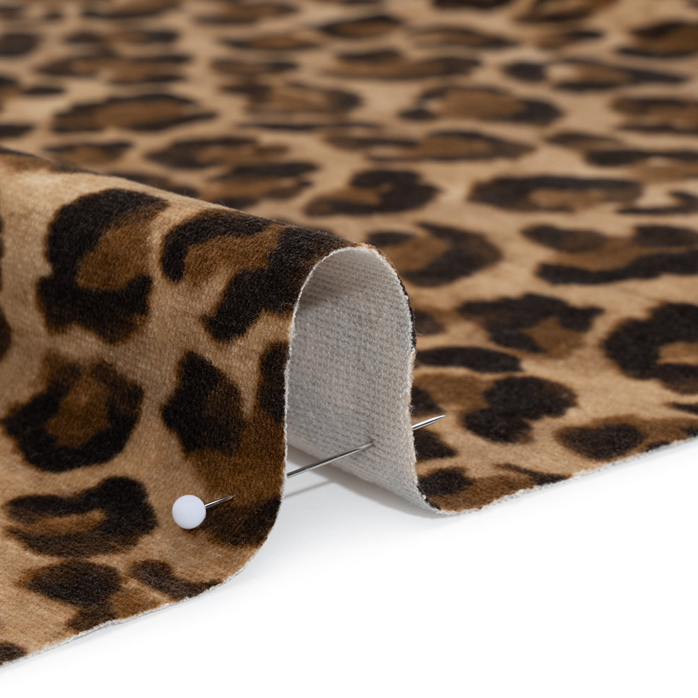 Stretch Cotton Velveteen Print Made in Italy - Tan, Brown and Black Cheetah Spots - Deadstock