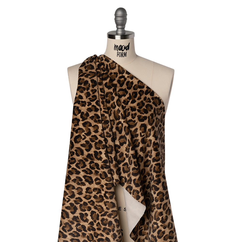 Stretch Cotton Velveteen Print Made in Italy - Tan, Brown and Black Cheetah Spots - Deadstock