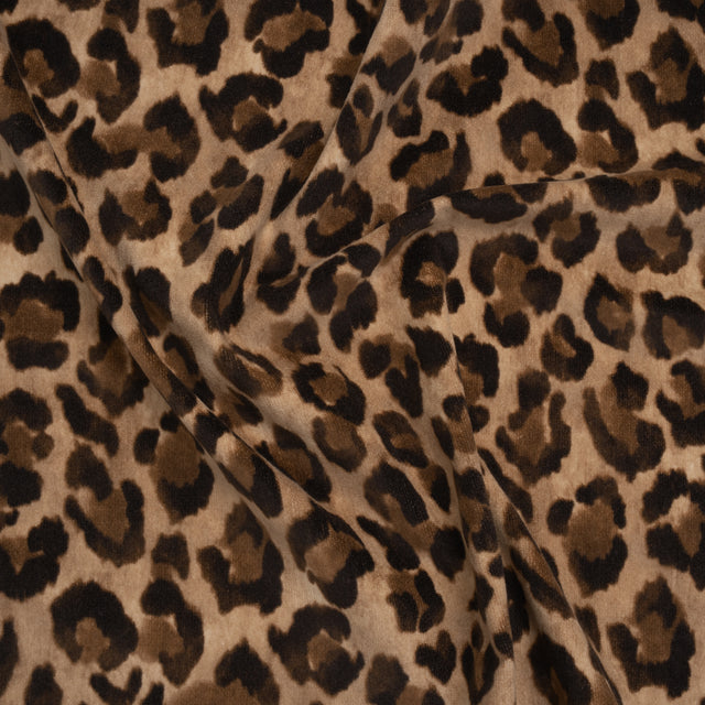 Stretch Cotton Velveteen Print Made in Italy - Tan, Brown and Black Cheetah Spots - Deadstock