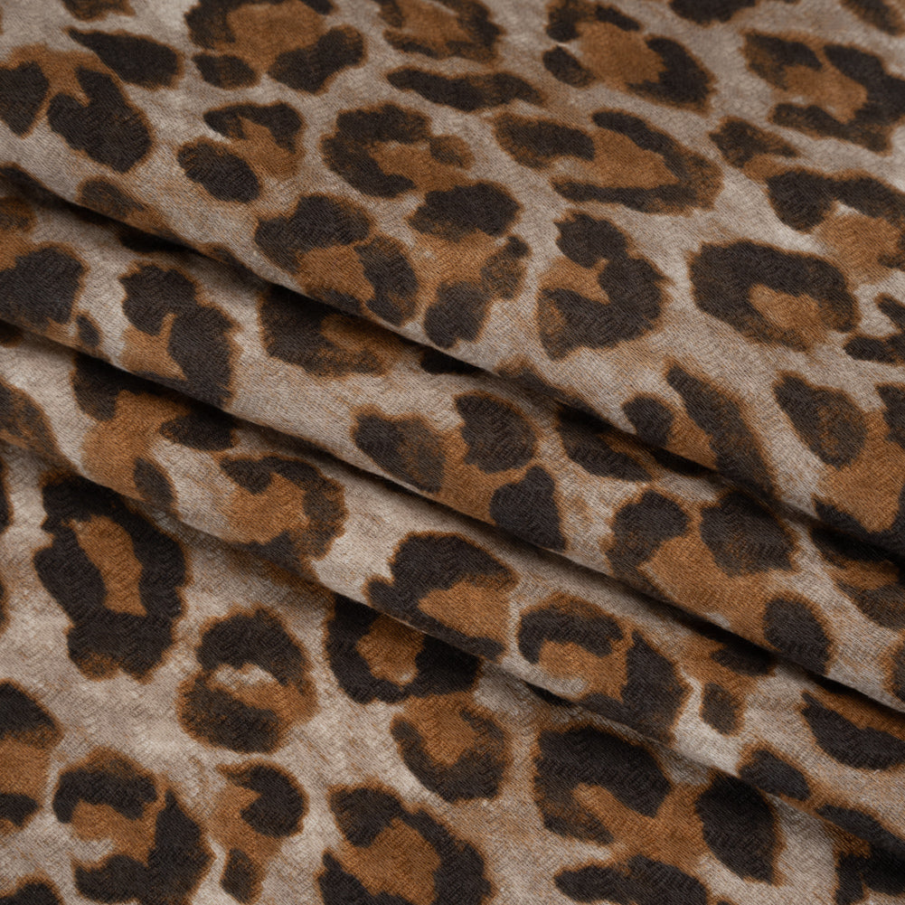 Stretch Cotton Matelasse Print Made in Italy - Beige, Brown and Black Cheetah Print on Diamonds - Deadstock - Folded