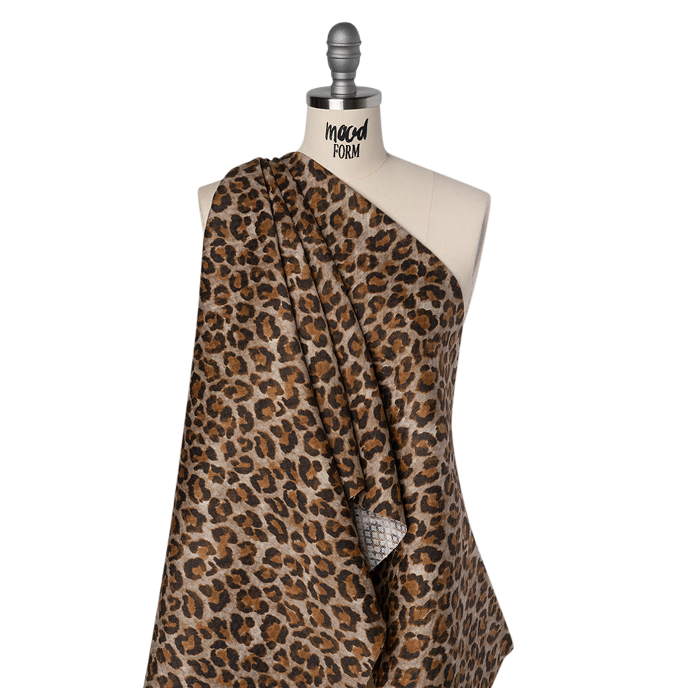 Stretch Cotton Matelasse Print Made in Italy - Beige, Brown and Black Cheetah Print on Diamonds - Deadstock - Drape