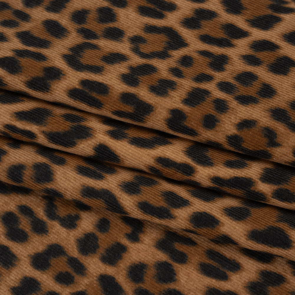 Cotton Corduroy Print Made in Italy - Tan, Brown and Black Cheetah - Deadstock Folded