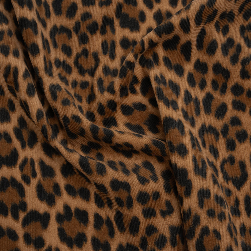 Cotton Corduroy Print Made in Italy - Tan, Brown and Black Cheetah - Deadstock