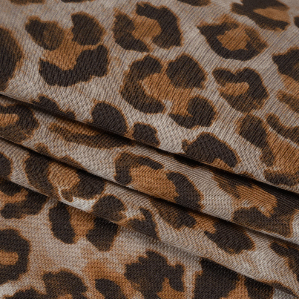 Rayon Woven Print Made in Italy - Greige, Tan and Dark Brown Cheetah Spots - Deadstock - Folded