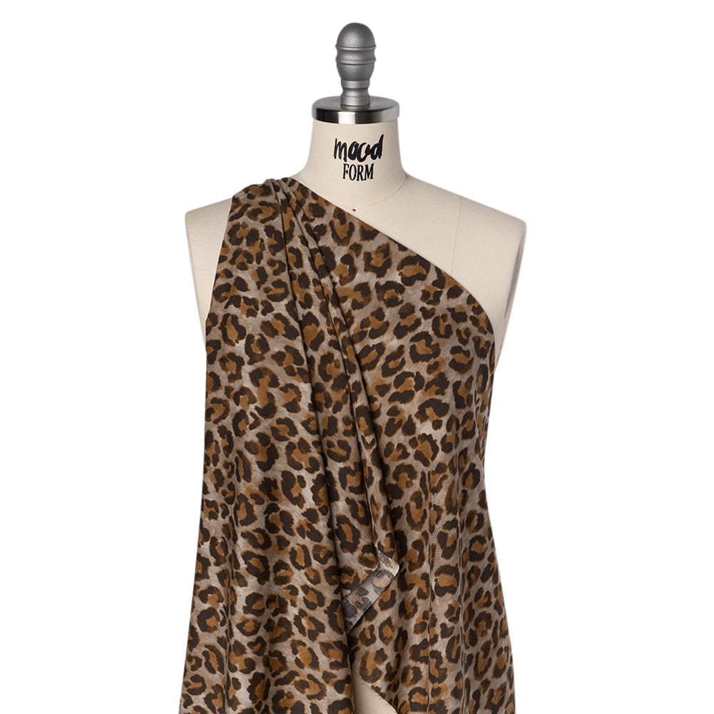 Rayon Woven Print Made in Italy - Greige, Tan and Dark Brown Cheetah Spots - Deadstock - Drape