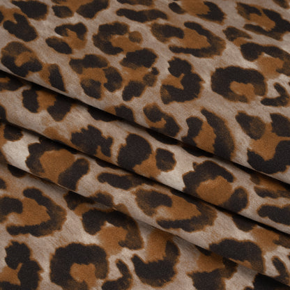 Stretch Brushed Cotton Twill Print Made in Italy - Greige, Tan and Dark Brown Cheetah Spots - Deadstock