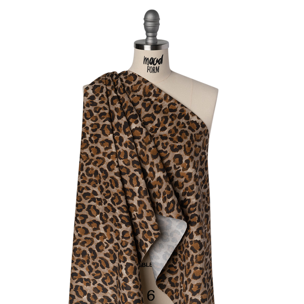 Stretch Brushed Cotton Twill Print Made in Italy - Greige, Tan and Dark Brown Cheetah Spots - Deadstock