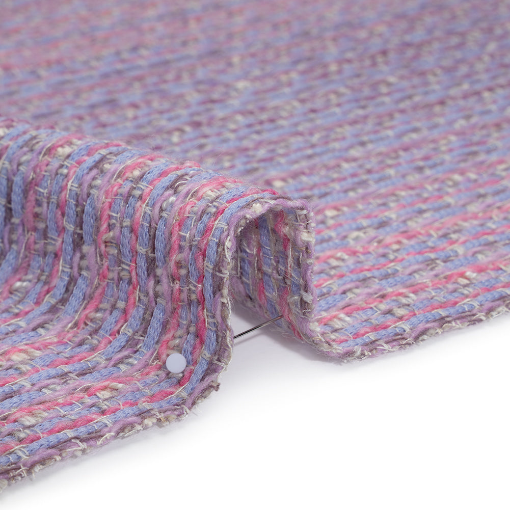 Wool Blend Tweed Woven Made in Italy - Lavender, Baby Blue and Orchid Pink Stripes - Deadstock Detail