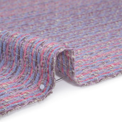 Wool Blend Tweed Woven Made in Italy - Lavender, Baby Blue and Orchid Pink Stripes - Deadstock Detail