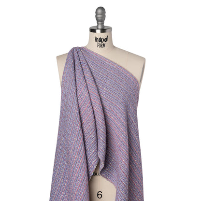 Wool Blend Tweed Woven Made in Italy - Lavender, Baby Blue and Orchid Pink Stripes - Deadstock Drape