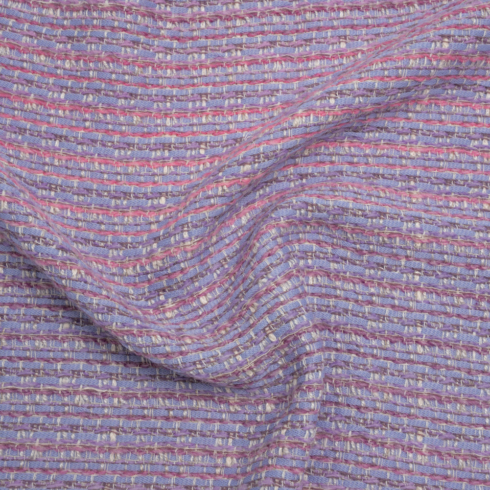Wool Blend Tweed Woven Made in Italy - Lavender, Baby Blue and Orchid Pink Stripes - Deadstock