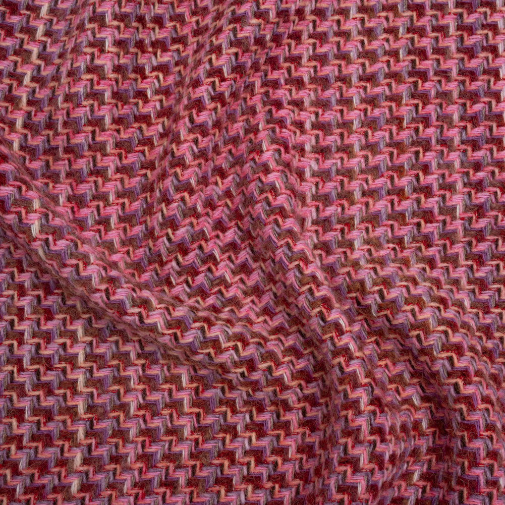 Wool Blend Tweed Twill Made in Italy - Pink, Rust Red and Purple