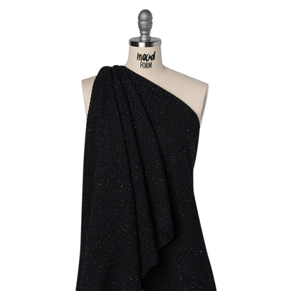 Metallic Wool Blend Tweed Made in Italy - Navy Blue and Black Heathered