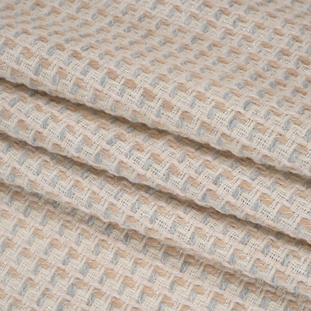 Metallic Wool Blend Tweed Made in Italy - Cream, Gray and Silver - Folded