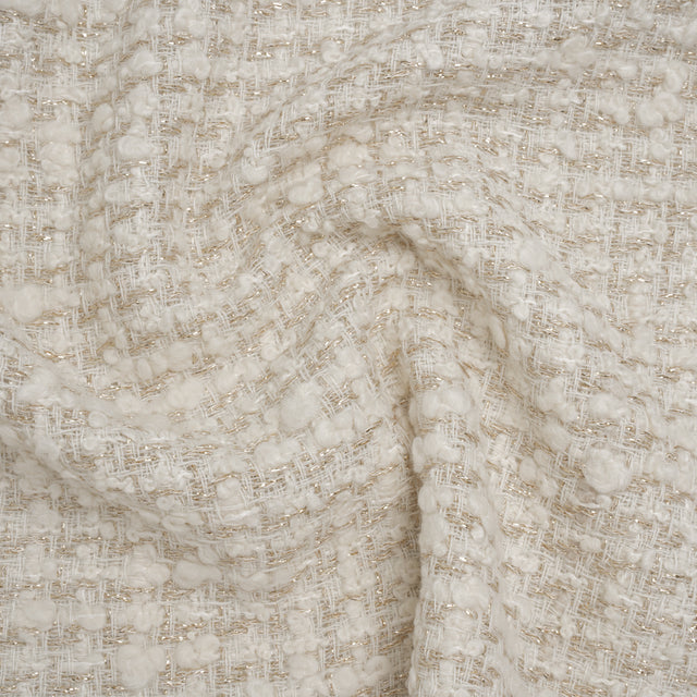 Metallic Wool Blend Boucle Tweed Made in Italy - Antique White and Gold Checks