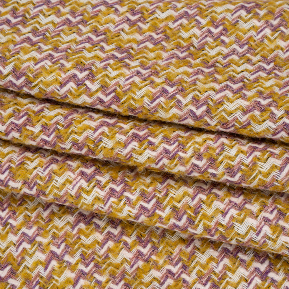Wool Blend Tweed Twill Made in Italy - Mustard Yellow, White and Light Purple