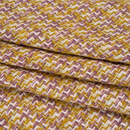 Wool Blend Tweed Twill Made in Italy - Mustard Yellow, White and Light Purple
