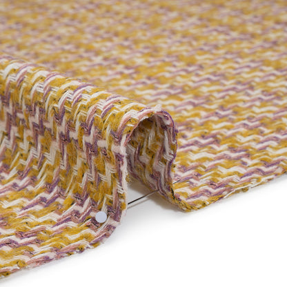 Wool Blend Tweed Twill Made in Italy - Mustard Yellow, White and Light Purple