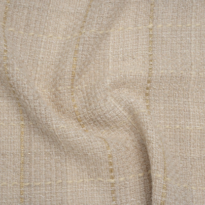 Metallic Wool Blend Tweed Made in Italy - Oatmeal, White and Gold Textured Windowpane Checks - Deadstock
