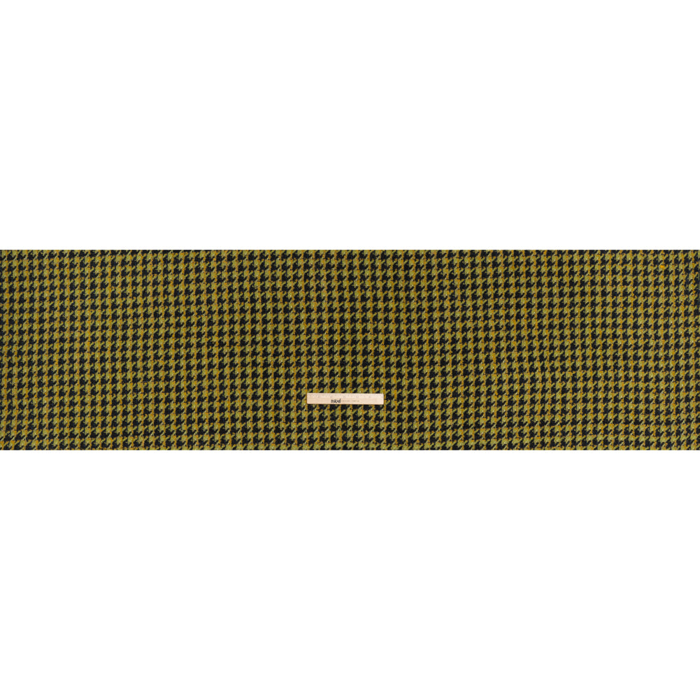 Metallic Wool Blend Tweed Boucle Twill Made in Italy - Forest Green, Lime and Mustard Yellow Houndstooth - Deadstock Full