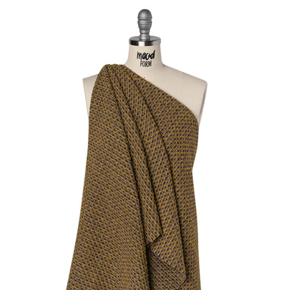 Metallic Tweedy Wool Blend Boucle Woven Made in Italy - Mustard Yellow, Brown and Gold