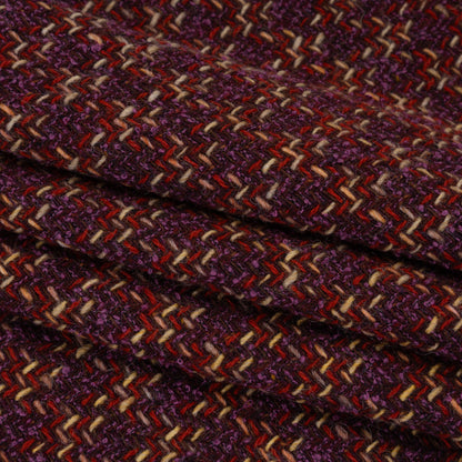 Wool Blend Tweed Twill Made in Italy - Purple, Red and Tan Checks