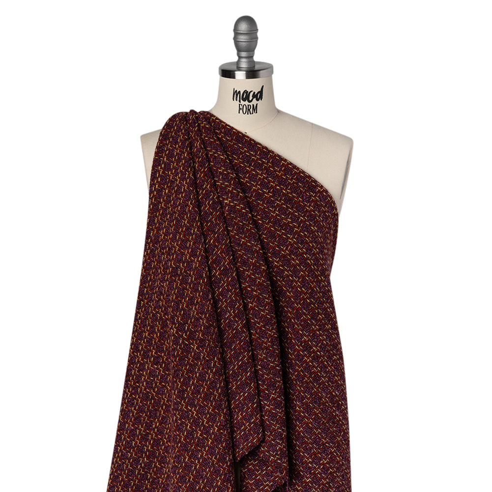 Wool Blend Tweed Twill Made in Italy - Purple, Red and Tan Checks