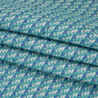 Metallic Wool Blend Tweed Made in Italy - Aqua, Blue and White