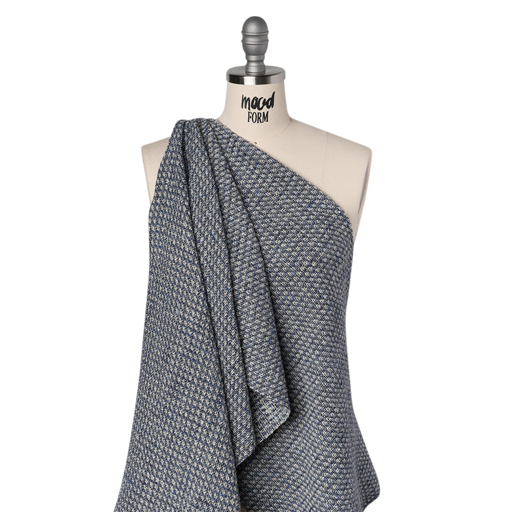 Metallic Wool Blend Tweed Boucle Made in Italy - Blue, Gray and Silver - Drape