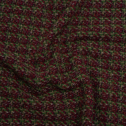 Metallic Wool Blend Tweed Twill Made in Italy - Bright Green, Burgundy and Gold Checks