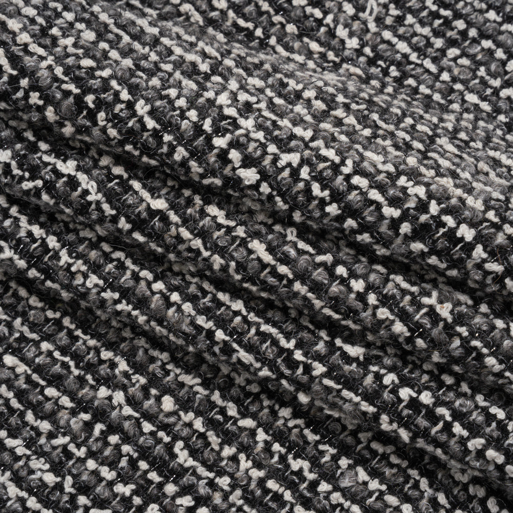 Metallic Wool Blend Boucle Coating Made in Italy - Gray, White and Silver Tweedy Stripes