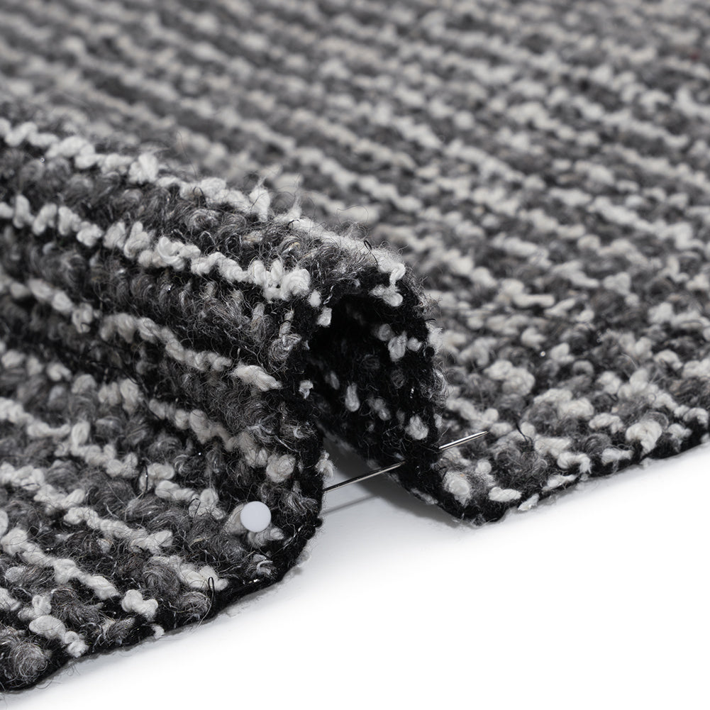 Metallic Wool Blend Boucle Coating Made in Italy - Gray, White and Silver Tweedy Stripes