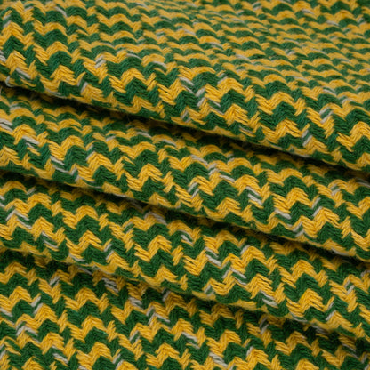 Wool Blend Tweed Twill Made in Italy - Green, Yellow and White Diagonal Stripes and Subtle Checks - Deadstock Folded