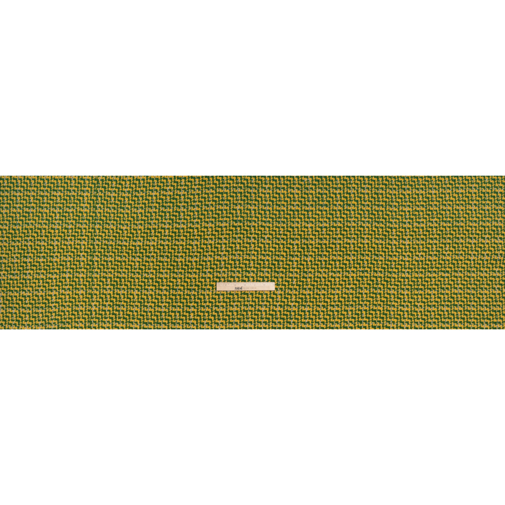 Wool Blend Tweed Twill Made in Italy - Green, Yellow and White Diagonal Stripes and Subtle Checks - Deadstock Full