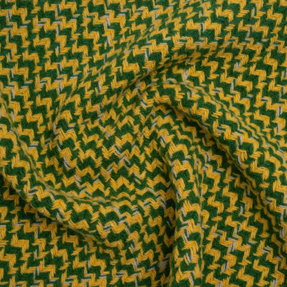 Wool Blend Tweed Twill Made in Italy - Green, Yellow and White Diagonal Stripes and Subtle Checks - Deadstock