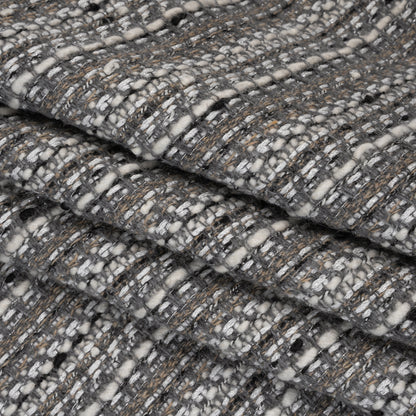 Metallic Wool Blend Tweed Made in Italy - White, Beige and Silver Stripes
