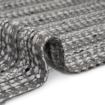 Metallic Wool Blend Tweed Made in Italy - White, Beige and Silver Stripes