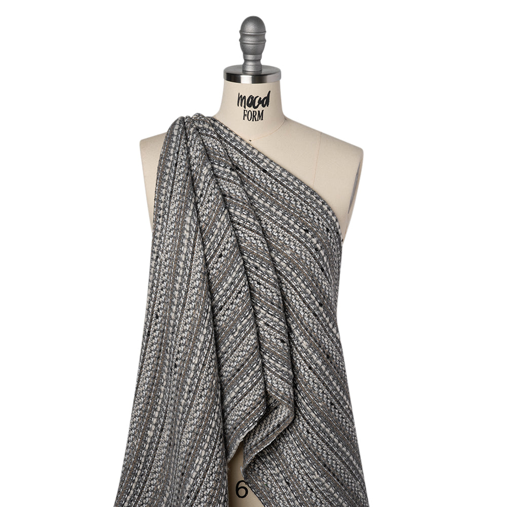 Metallic Wool Blend Tweed Made in Italy - White, Beige and Silver Stripes