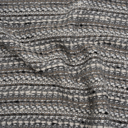 Metallic Wool Blend Tweed Made in Italy - White, Beige and Silver Stripes