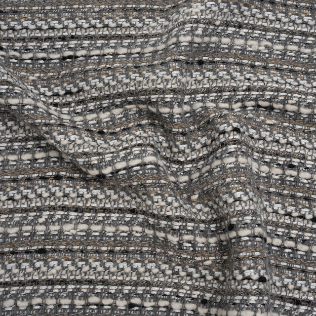 Metallic Wool Blend Tweed Made in Italy - White, Beige and Silver Stripes