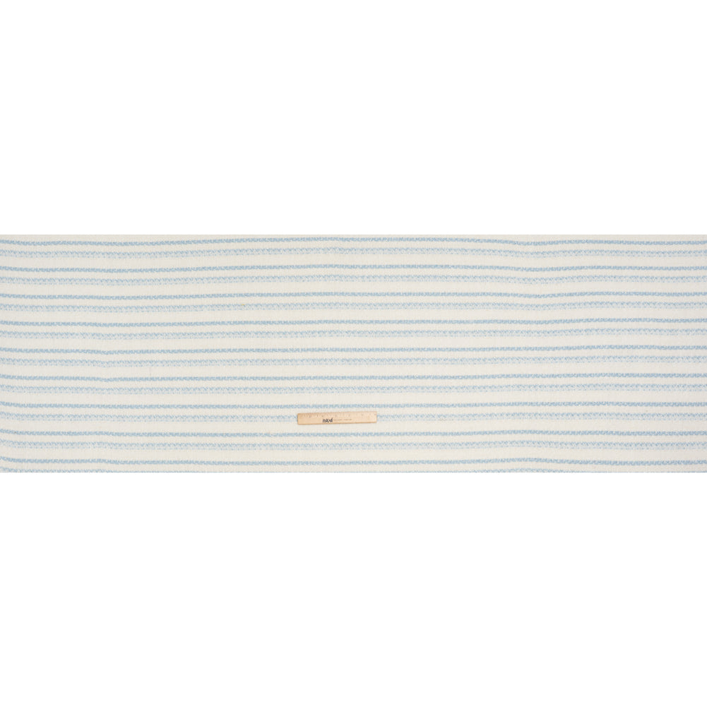 Metallic Wool Blend Loosely Woven Tweed Made in Italy - Off White, Baby Blue and Silver Stripes